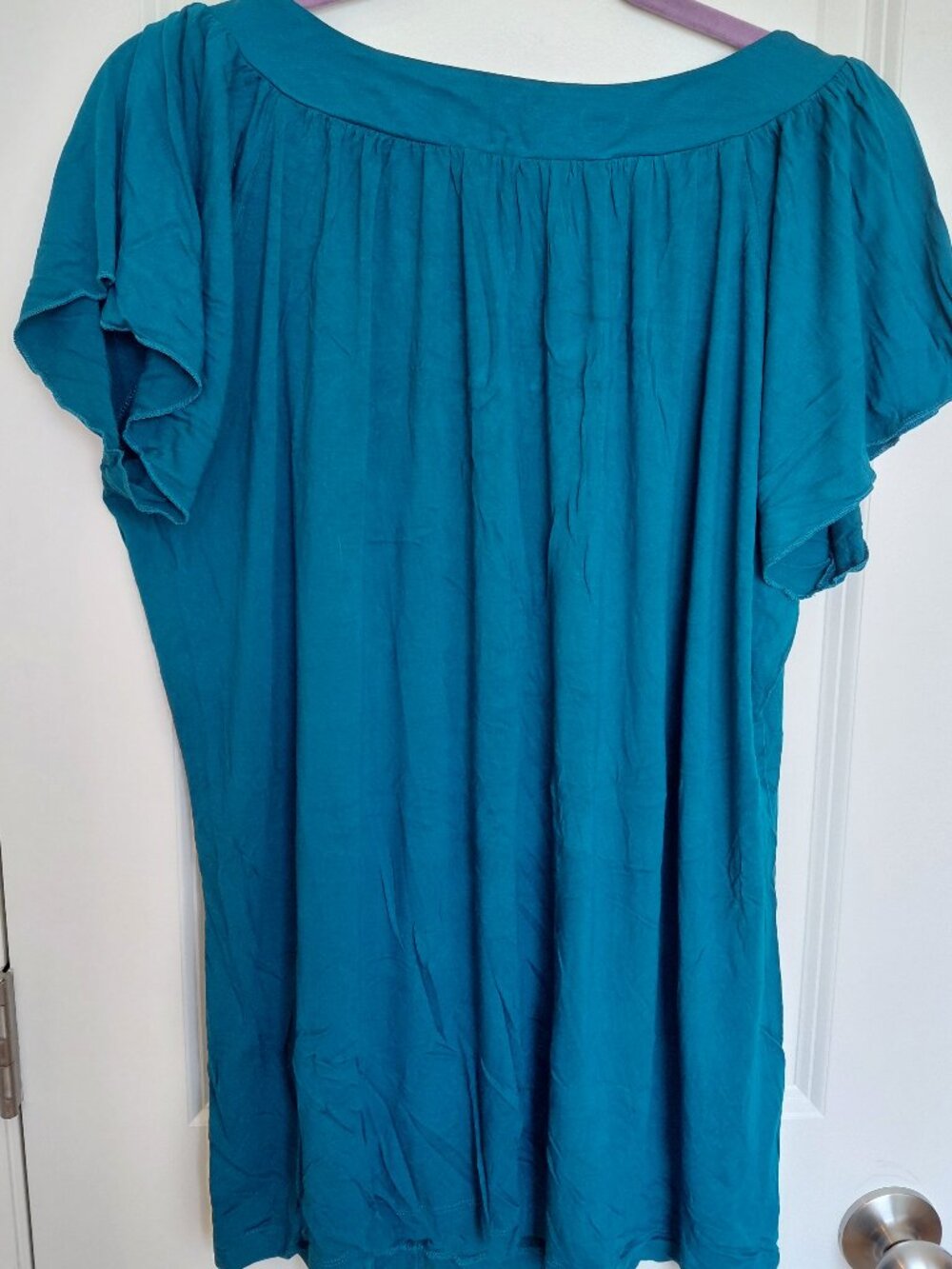 Dark Teal Flowy Blouse with Circle Rhinestone Detail - Picture 2 of 2